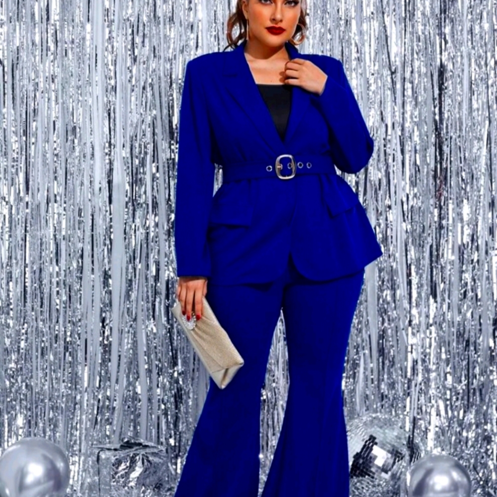 2 piece royal blue suit with belt